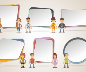Cartoon people with paper banner vectors 10