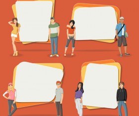 Cartoon people with paper banner vectors 11