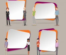 Cartoon people with paper banner vectors 12