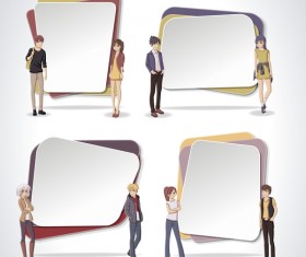 Cartoon people with paper banner vectors 13