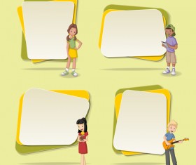 Cartoon people with paper banner vectors 14