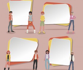 Cartoon people with paper banner vectors 15