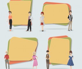 Cartoon people with paper banner vectors 16