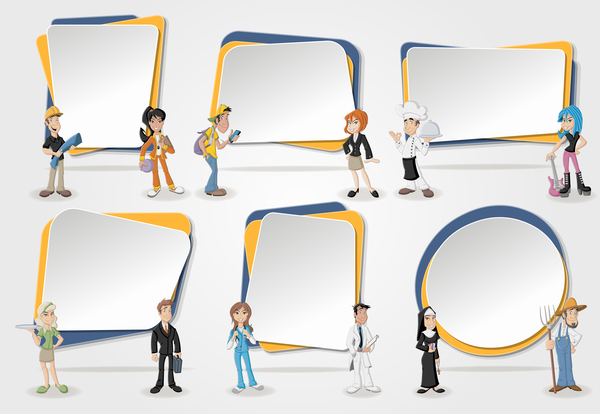 Cartoon profession people with paper banner vectors