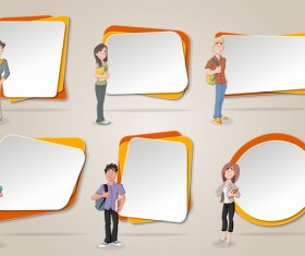 Cartoon students with paper banner vectors 01