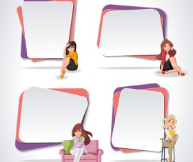 Cartoon students with paper banner vectors 02