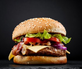Cheese bacon vegetables hamburger Stock Photo