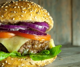 Cheese onion hamburger Stock Photo