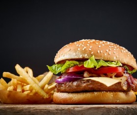 Cheeseburger and fries Stock Photo