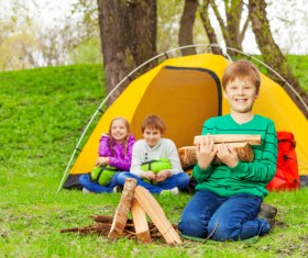 Children camping in the wild Stock Photo 01
