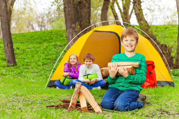 Children camping in the wild Stock Photo 01