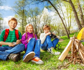 Children camping in the wild Stock Photo 02