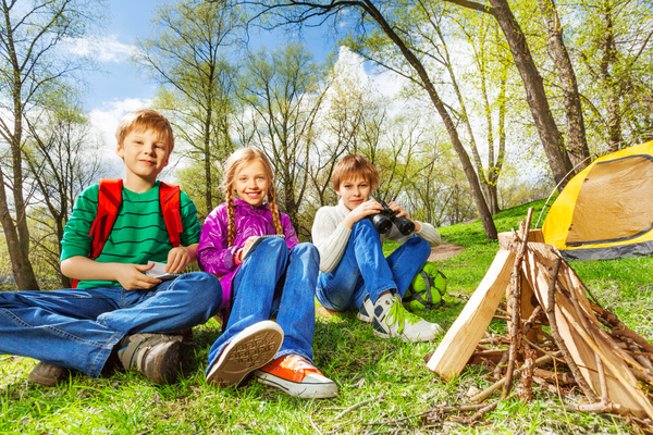 Children camping in the wild Stock Photo 02