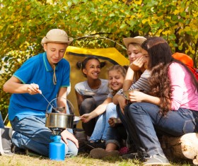 Children camping in the wild Stock Photo 03