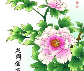 Chinese peony hand drawing vectors 01