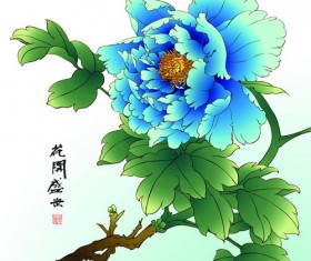 Chinese peony hand drawing vectors 07