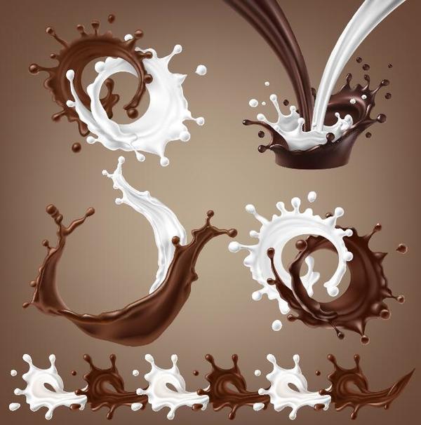 Chocolate with milk splashes vectors 03