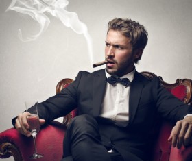 Cigar smoking man Stock Photo 02