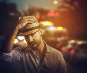 Cigar smoking man Stock Photo 05