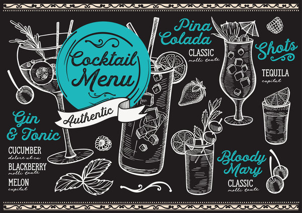 Cocktail alcohol bar drink menu vector template