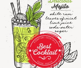 Cocktail with drink menu template design vector 01