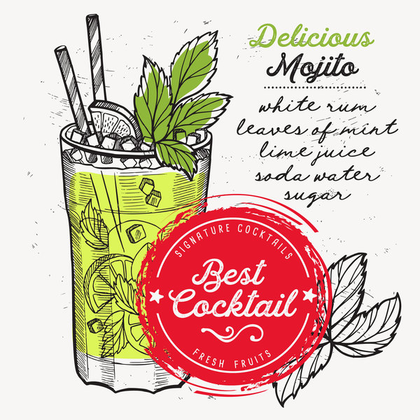 Cocktail with drink menu template design vector 01