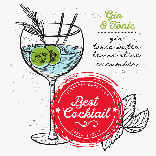 Cocktail with drink menu template design vector 02