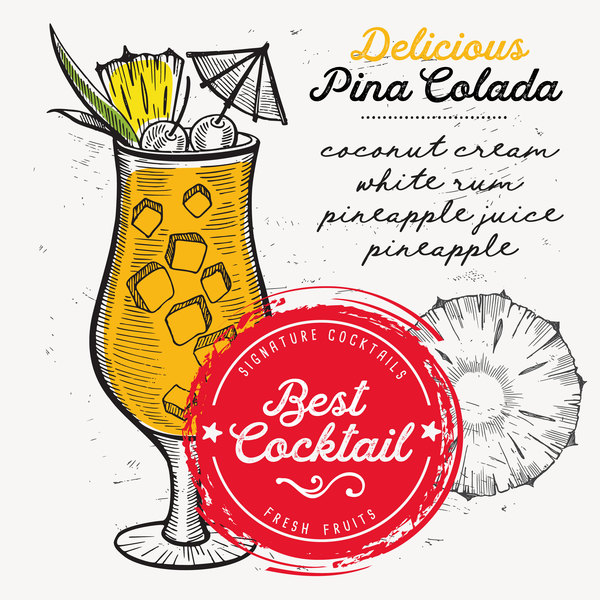 Cocktail with drink menu template design vector 04