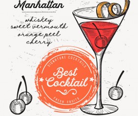 Cocktail with drink menu template design vector 06