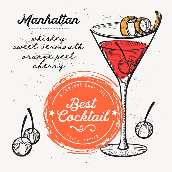Cocktail with drink menu template design vector 06