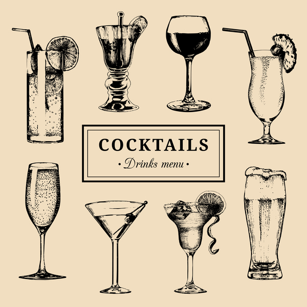 Cocktails drink menu vector material 02