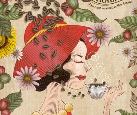 Coffee poster with girl background vectors 01