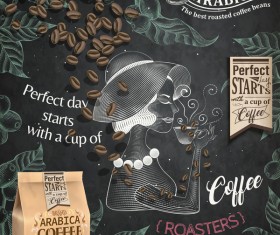 Coffee poster with girl background vectors 02