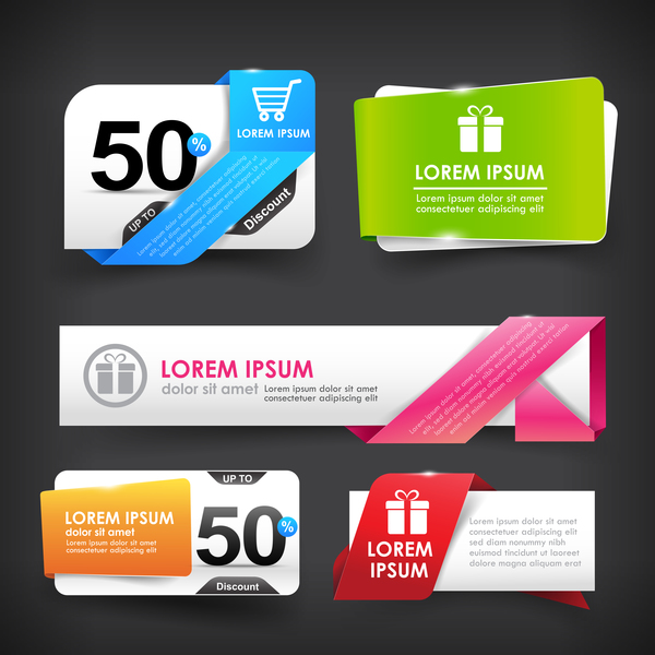 Colorful web tag banner promotion sale discount style vector