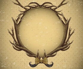 Cricles deer antlers with vintage background vector 01