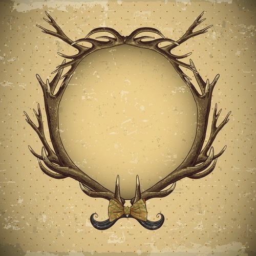 Cricles deer antlers with vintage background vector 01