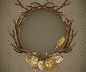 Cricles deer antlers with vintage background vector 02