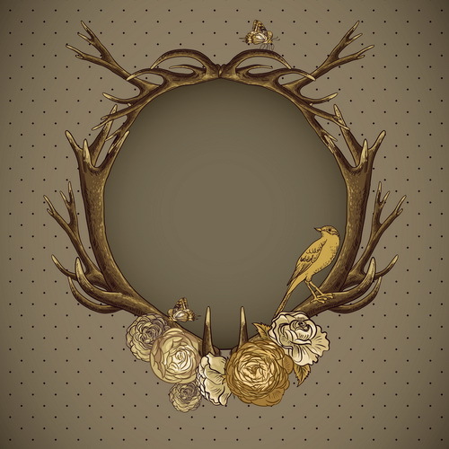 Cricles deer antlers with vintage background vector 02