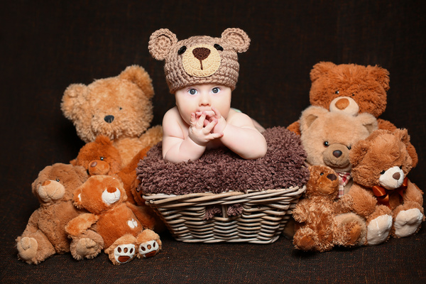 Cute baby and teddy bear Stock Photo 01