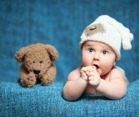 Cute baby and teddy bear Stock Photo 02