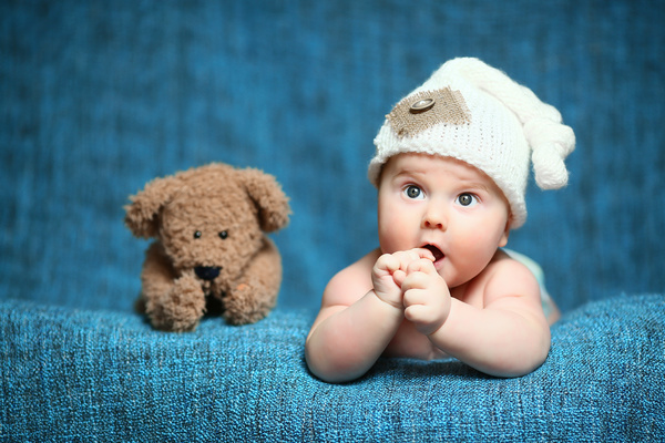 Cute baby and teddy bear Stock Photo 02