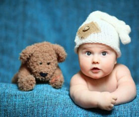 Cute baby and teddy bear Stock Photo 03