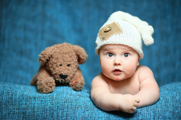 Cute baby and teddy bear Stock Photo 03