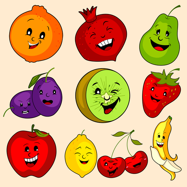 Cute cartoon fruits vectors set free download