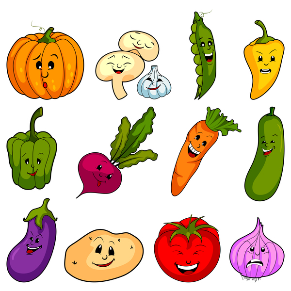 Cute cartoon vegetable vectors set