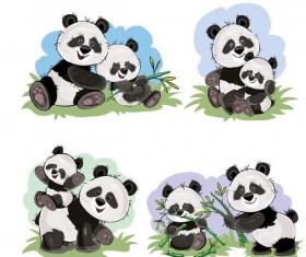 Cute panda baby with mother vector