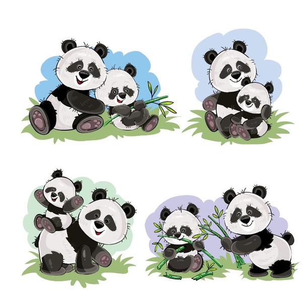 Cute panda baby with mother vector