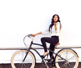 Cyclist pretty girl Stock Photo 05