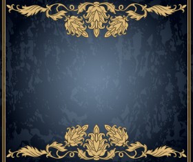 Dark blue grunge background with retro frame and decorative vector 01