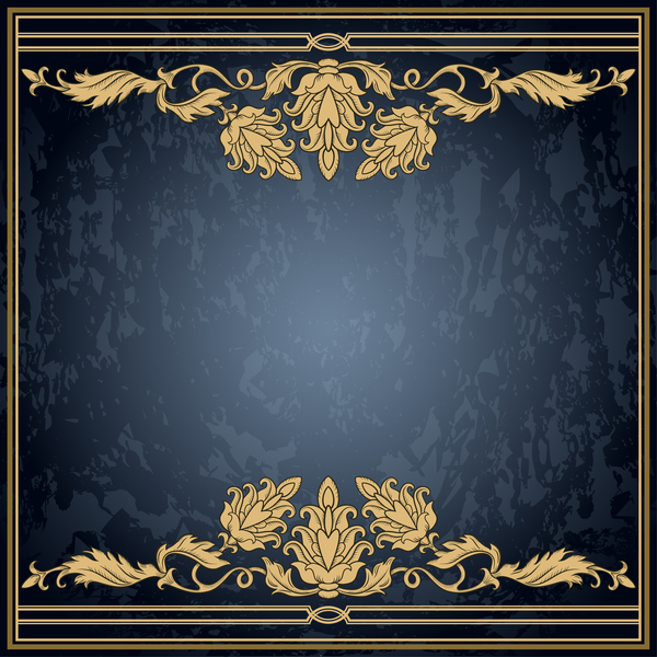 Dark blue grunge background with retro frame and decorative vector 01